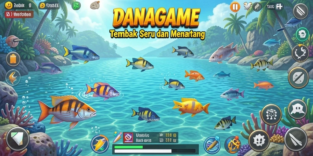 Screenshot utama DANAGAME menampilkan aksi menembak ikan yang seru.