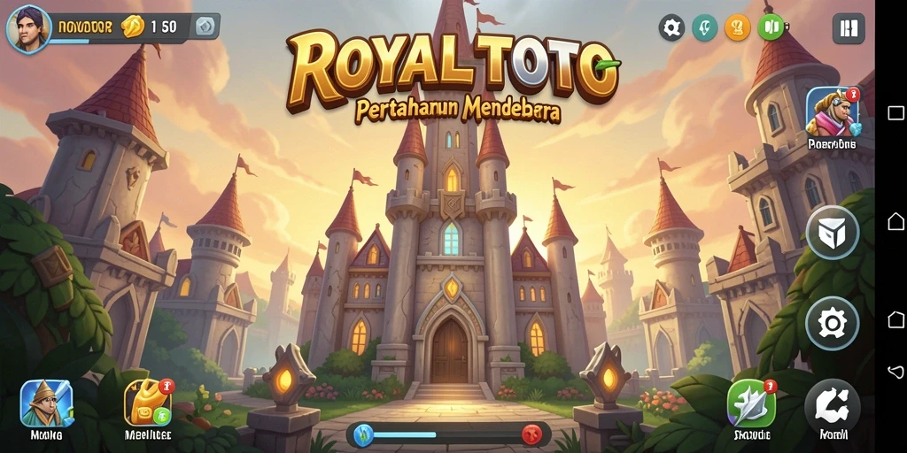 Tampilan menara dan musuh dalam gameplay ROYALTOTO yang intens.